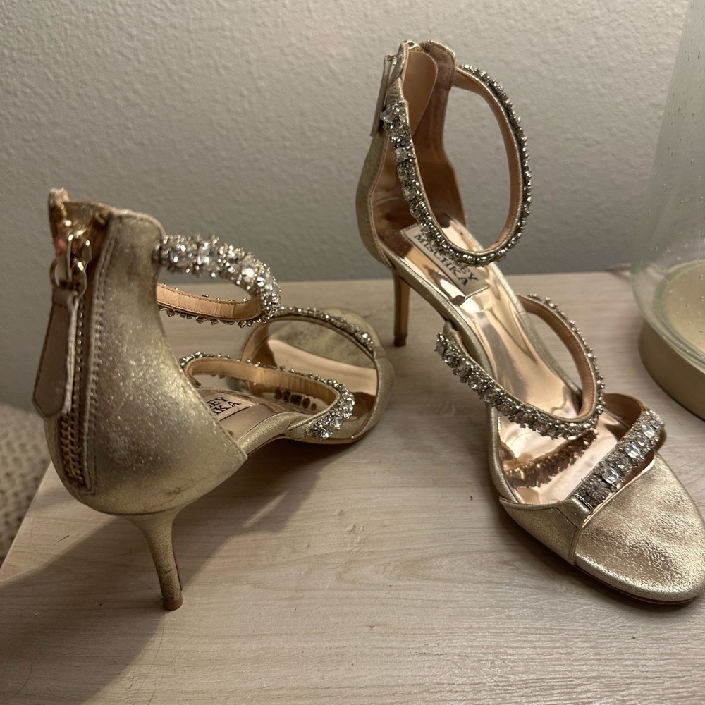 Badgley Mischka Gold Rhinestone Heels